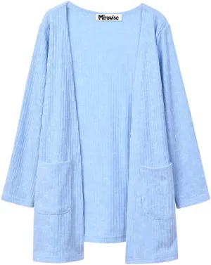 Mirawise Girls Front Open Long Sleeve Knit Cardigan Sweater with Pockets 6-13 Years
