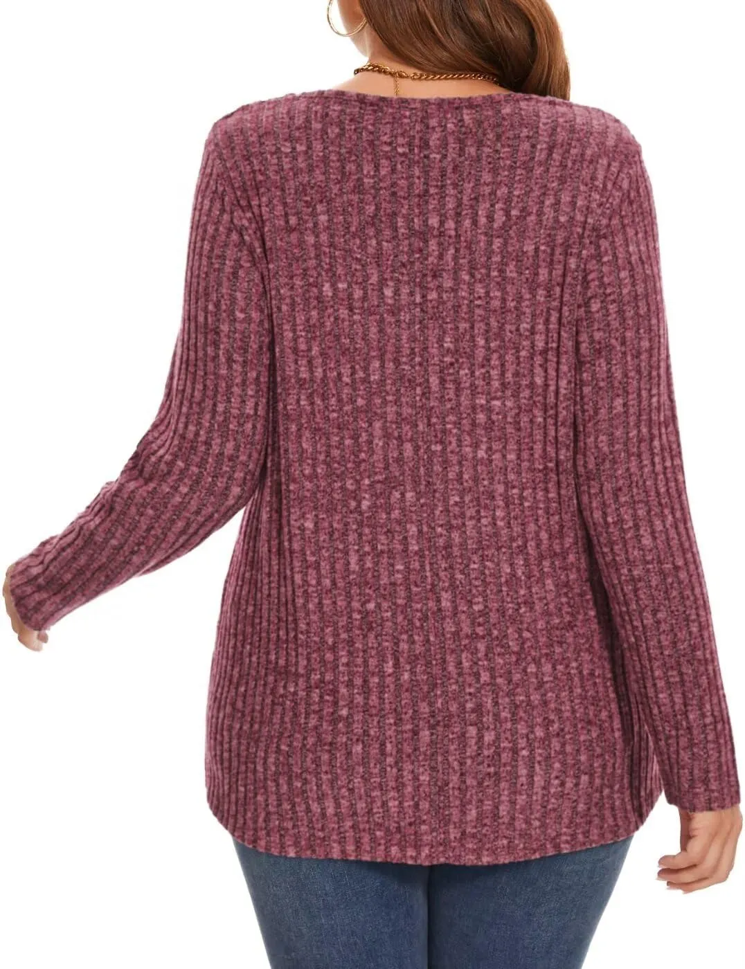 MONNURO Plus Size Women's Long Sleeve Sweater Tops V-Neck Loose Fit Dressy Fall Tunic Sweater