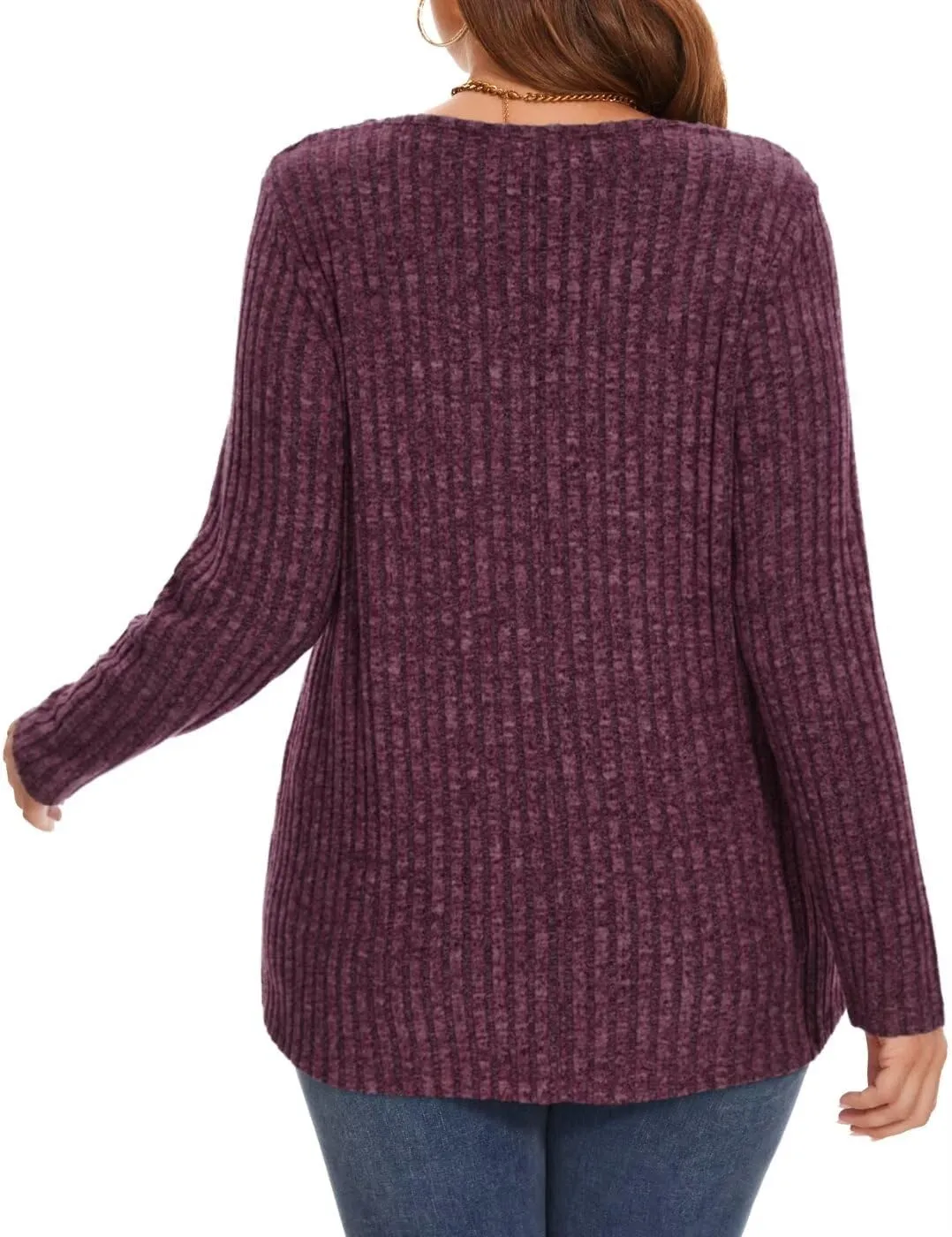 MONNURO Plus Size Women's Long Sleeve Sweater Tops V-Neck Loose Fit Dressy Fall Tunic Sweater