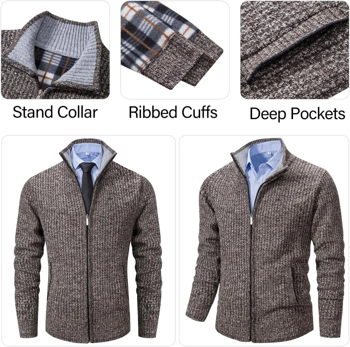 Msmsse Men's Cardigan Sweaters Full Zip Knitted Sweater for Men
