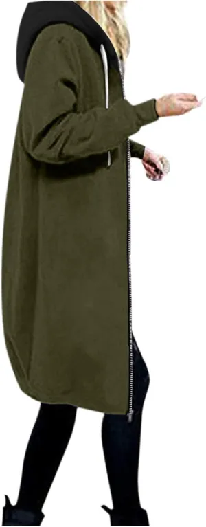 Muyise Women's Zip Up Long Hoodie Jacket Lightweight Tunic Sweatshirt Winter Warm Long Sleeve Hooded Outerwear with Pockets