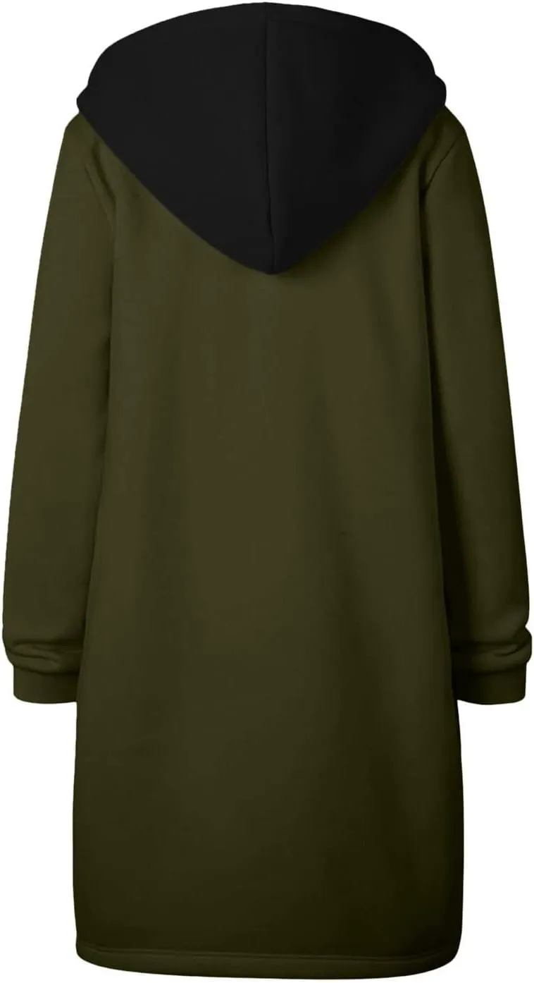 Muyise Women's Zip Up Long Hoodie Jacket Lightweight Tunic Sweatshirt Winter Warm Long Sleeve Hooded Outerwear with Pockets
