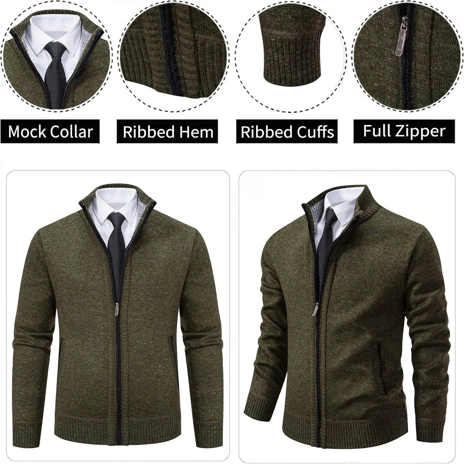 Mylldey Mens Sweater Cardigan Full Zip Knitted Long Sleeve Sweaters Men Workout Outfits