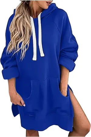 New The Warmy Oversized Hoodie, Hoodie Dress For Women With Pockets, Casual Pullover Sweatshirt Long Sleeve Split Hem