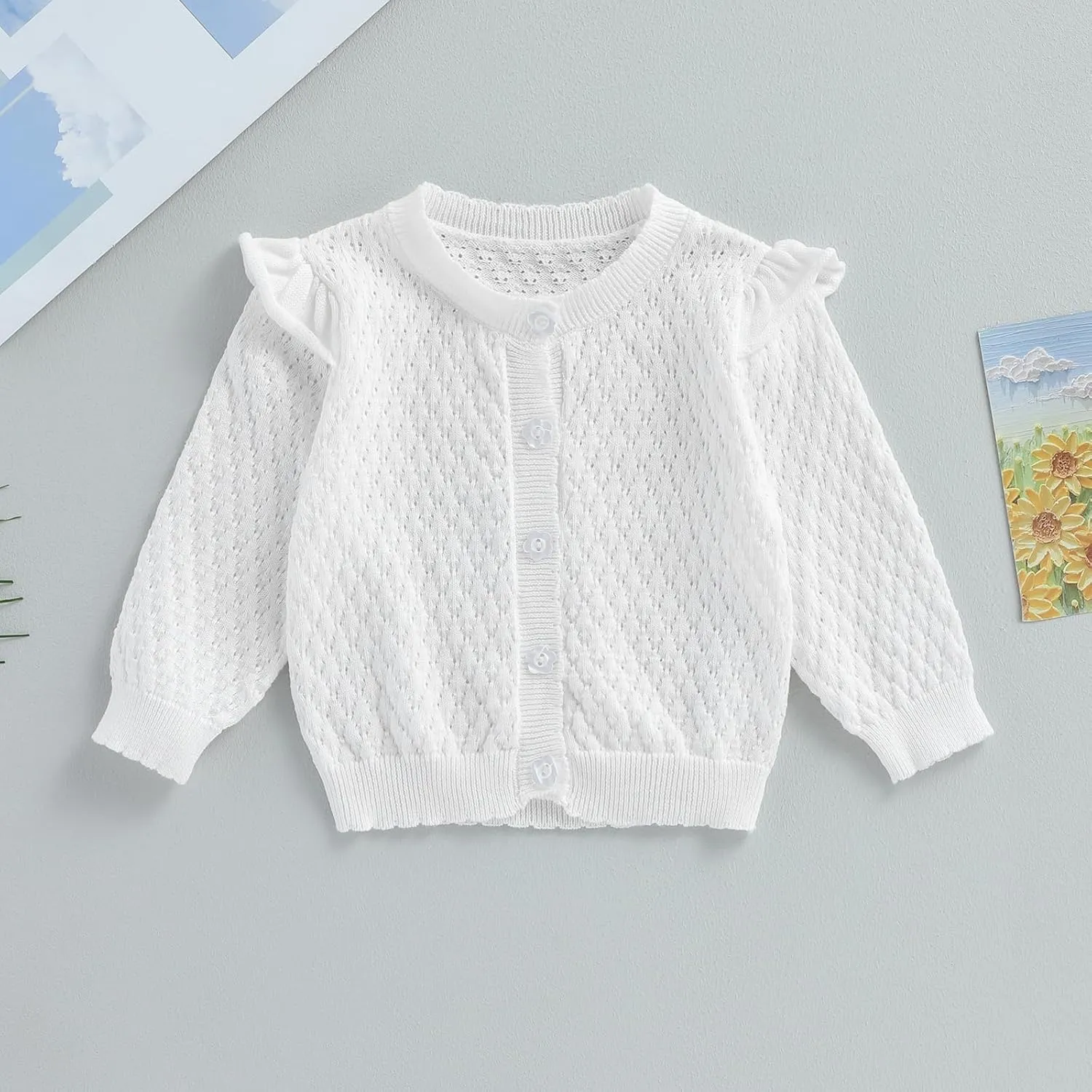 Newborn Baby Girls Knit Cardigans Long Sleeve Crewneck Hollow Knit Thin Sweater Toddler Button Tops Coat Outwear