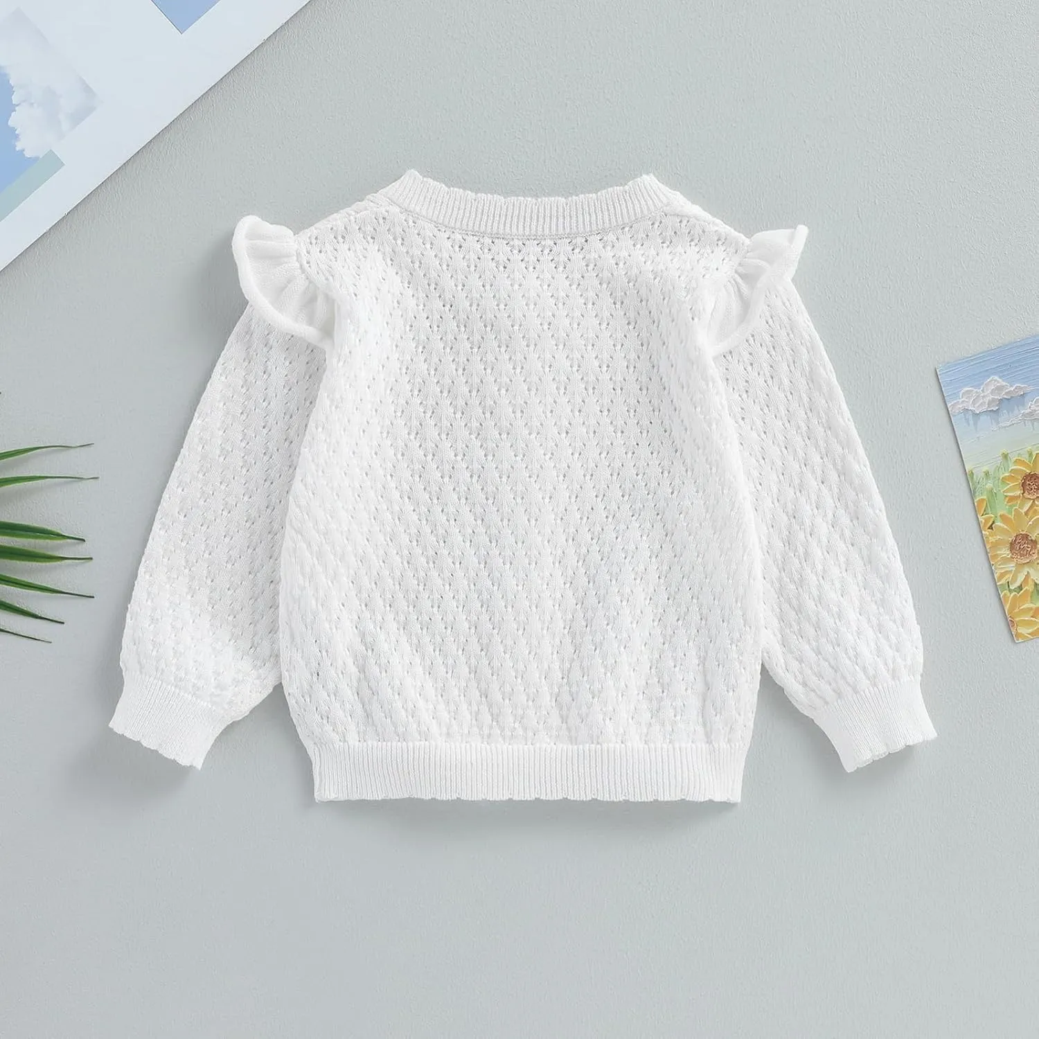 Newborn Baby Girls Knit Cardigans Long Sleeve Crewneck Hollow Knit Thin Sweater Toddler Button Tops Coat Outwear