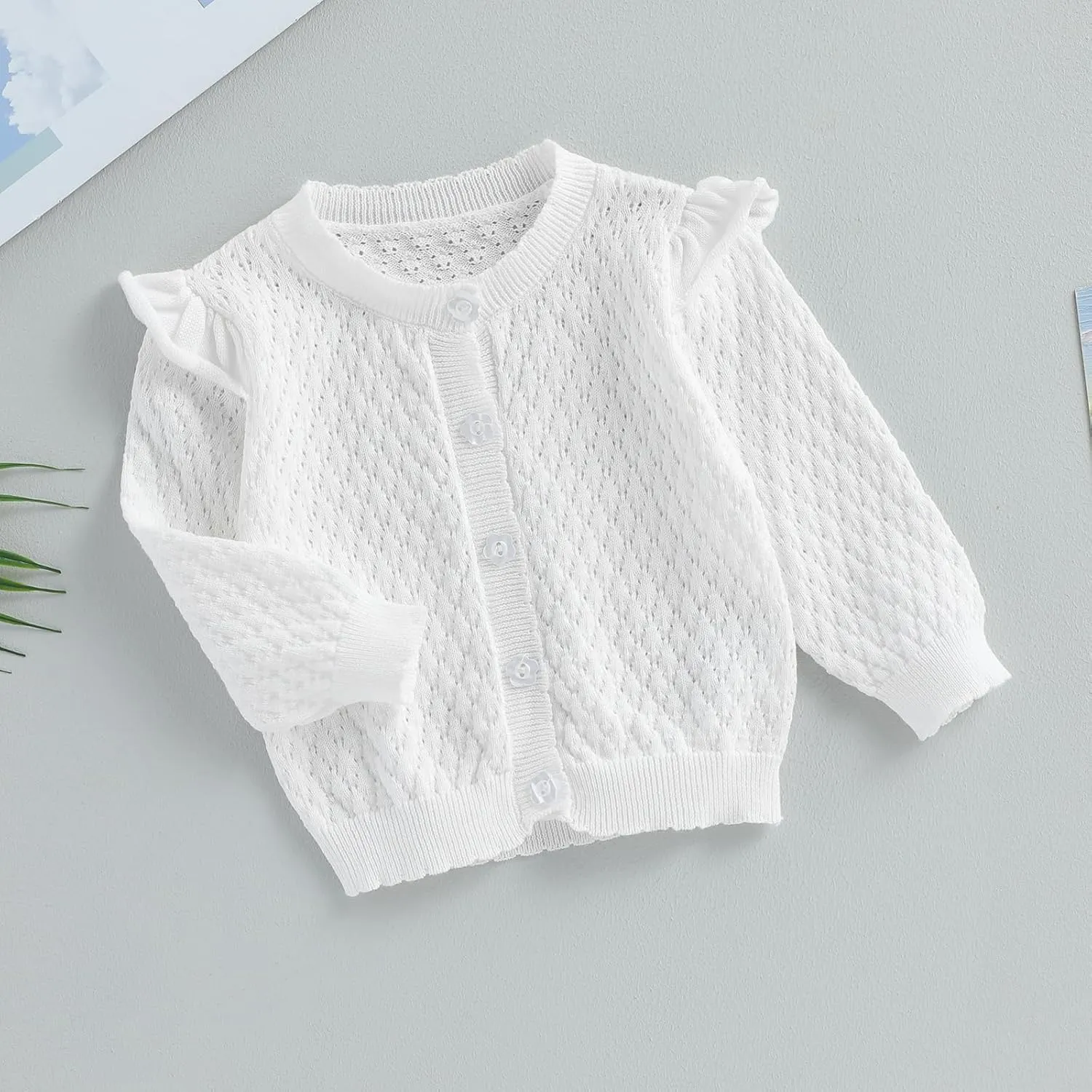 Newborn Baby Girls Knit Cardigans Long Sleeve Crewneck Hollow Knit Thin Sweater Toddler Button Tops Coat Outwear