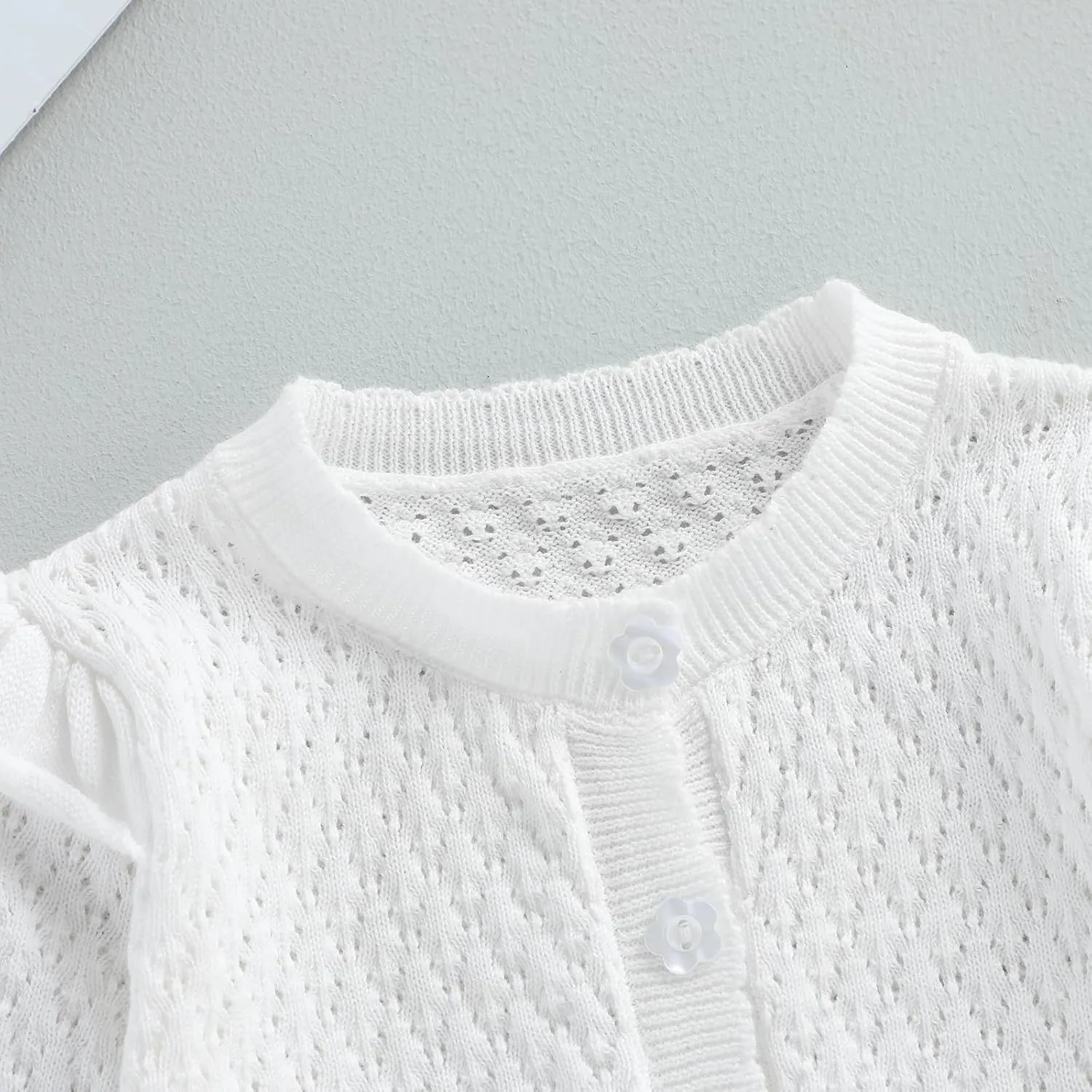 Newborn Baby Girls Knit Cardigans Long Sleeve Crewneck Hollow Knit Thin Sweater Toddler Button Tops Coat Outwear