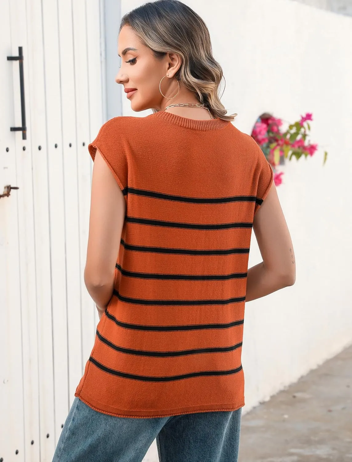 Neweek Women's Cap Sleeve Sweater Vest Crew Neck Sleeveless Casual Knit Tops 2025 Summer Clothes S-XXL