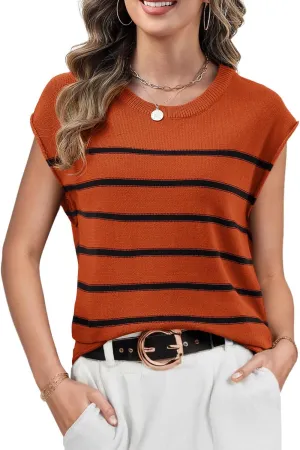 Neweek Women's Cap Sleeve Sweater Vest Crew Neck Sleeveless Casual Knit Tops 2025 Summer Clothes S-XXL