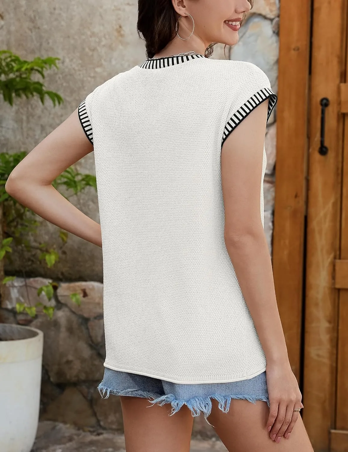 Neweek Womens Summer Cap Sleeve Tops Casual Crew Neck Sleeveless Knit Sweater Vest Loose Fit Lightweight Pullover Tank Tops