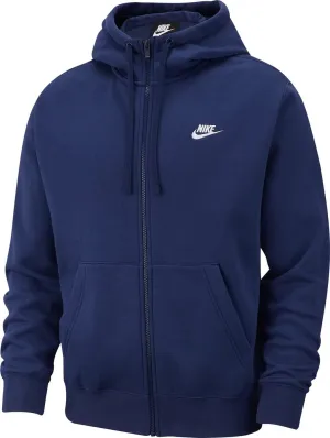 Nike Men's Sportswear Club Fleece Full Zip Hoodie, Fleece Zip-Up Hoodie Men, Midnight Navy/Midnight Navy/White, M