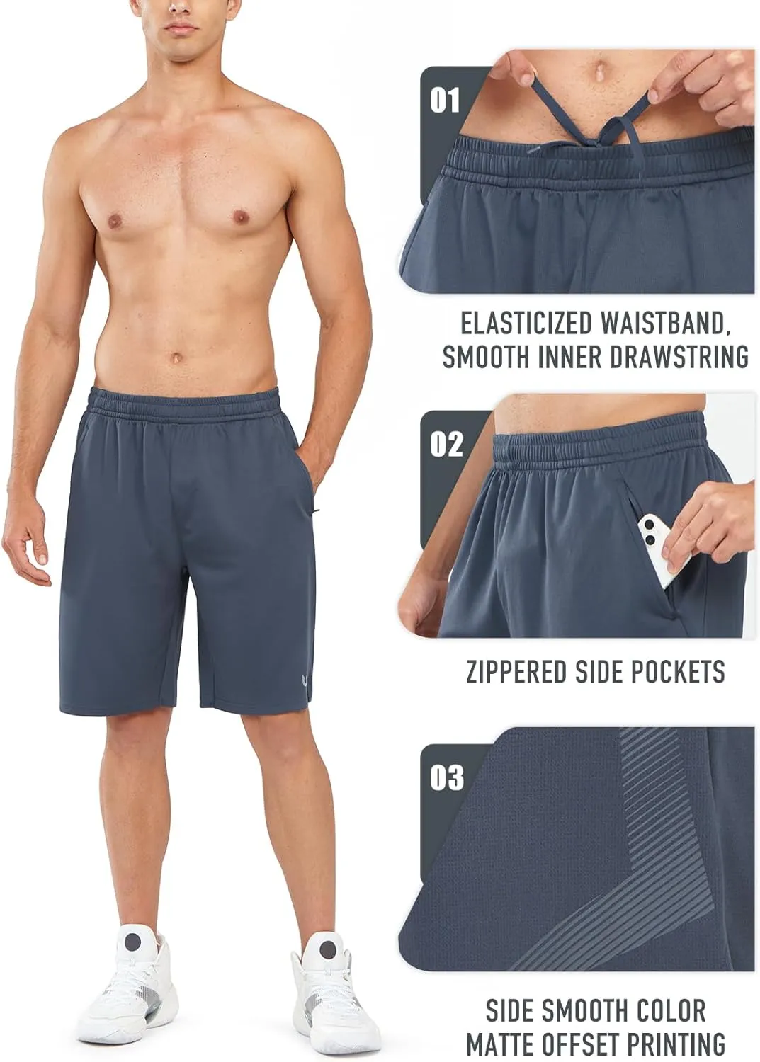 NORTHYARD Men's 10" Athletic Basketball Shorts with Zipper Pockets Quick Dry Lightweight Running Workout Gym Tennis Shorts