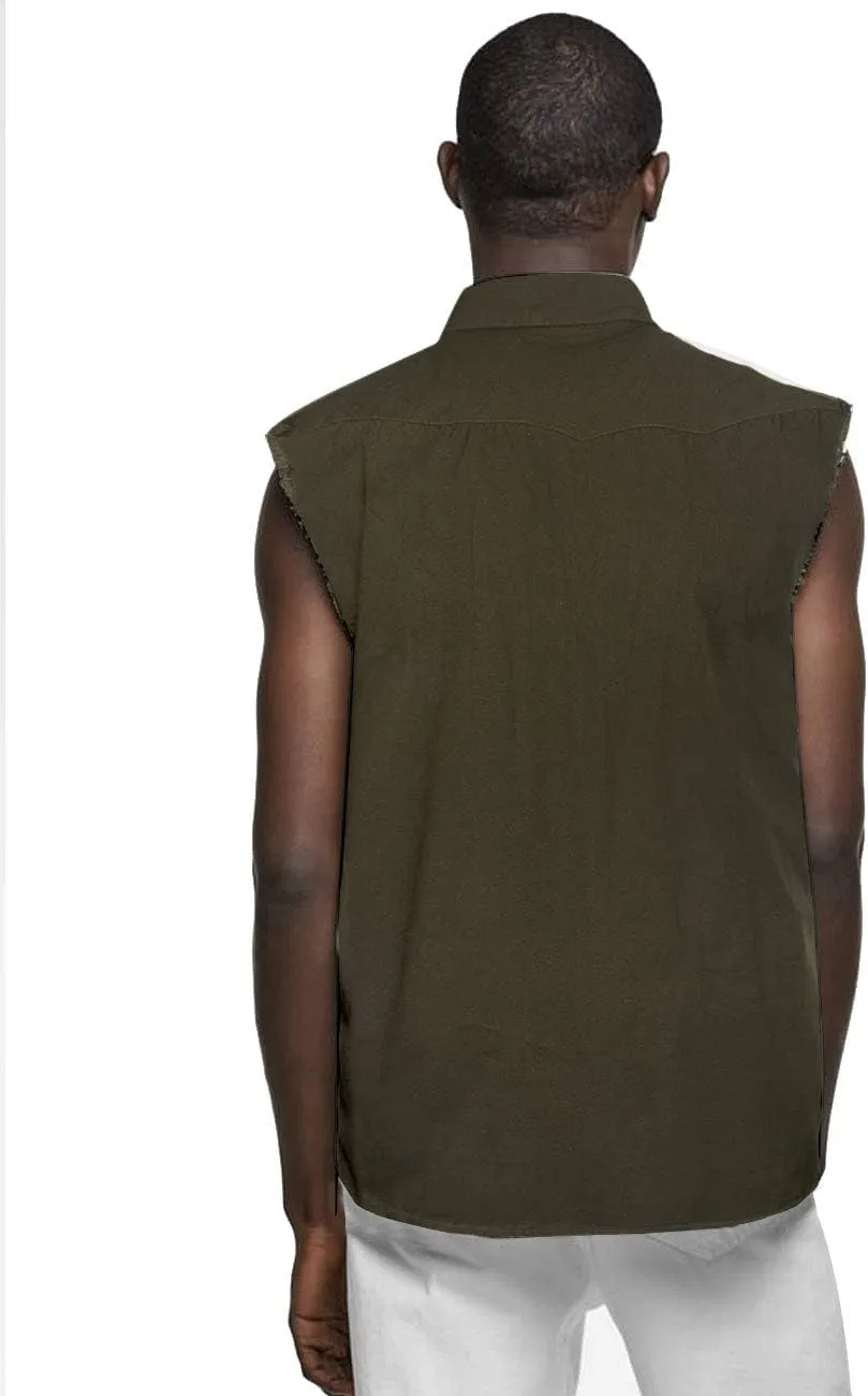 NUTEXROL Men's Sleeveless Denim/Cotton Shirt Biker Vest 2 Front Pockets
