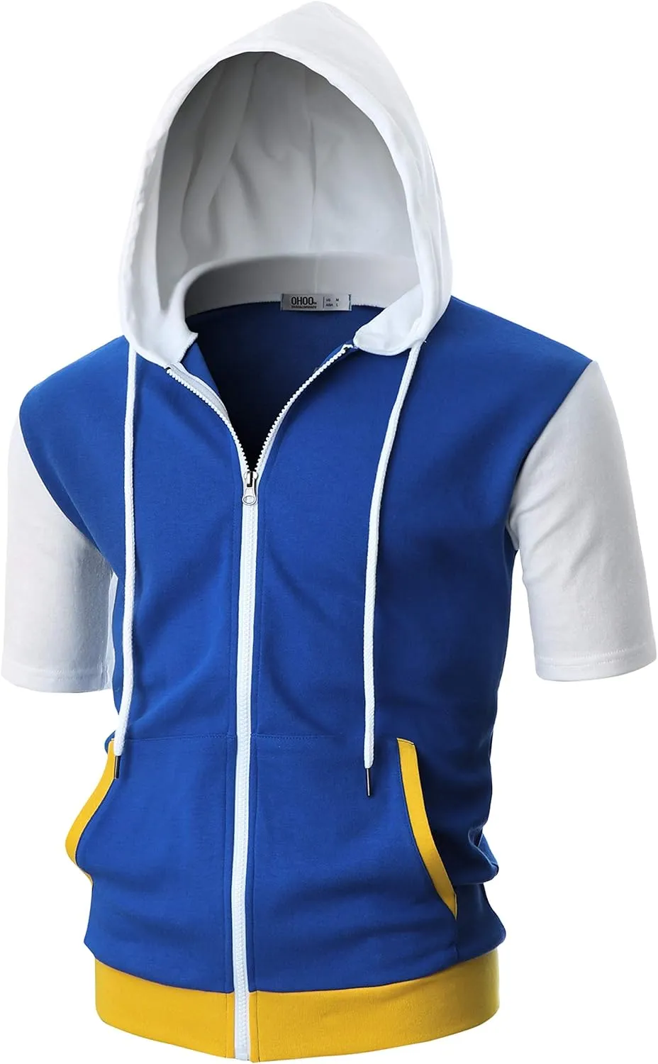 Ohoo Mens Slim Fit Zip up Hoodie Short Sleeve Thin Jacket Full Zip Sweatshirt with Kanga Pocket