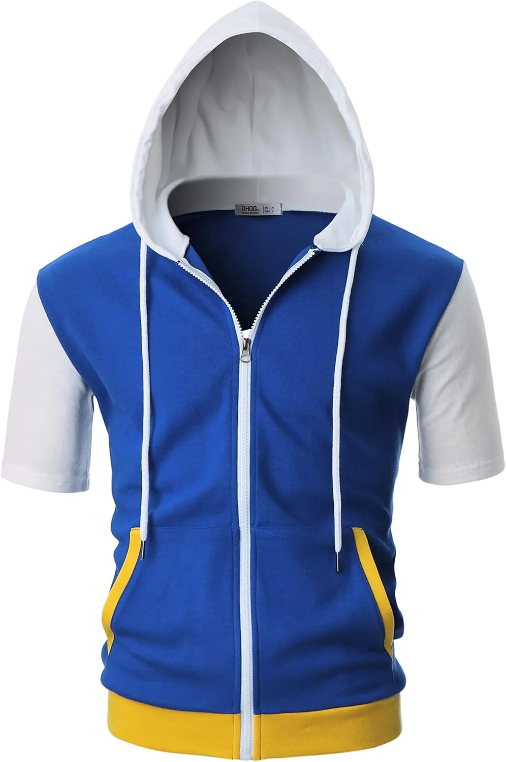 Ohoo Mens Slim Fit Zip up Hoodie Short Sleeve Thin Jacket Full Zip Sweatshirt with Kanga Pocket