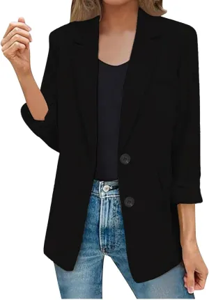 Oversized Business Blazer for Women Casual Long Sleeve Open Front Jackets Work Office Solid Color Coats with Pockets