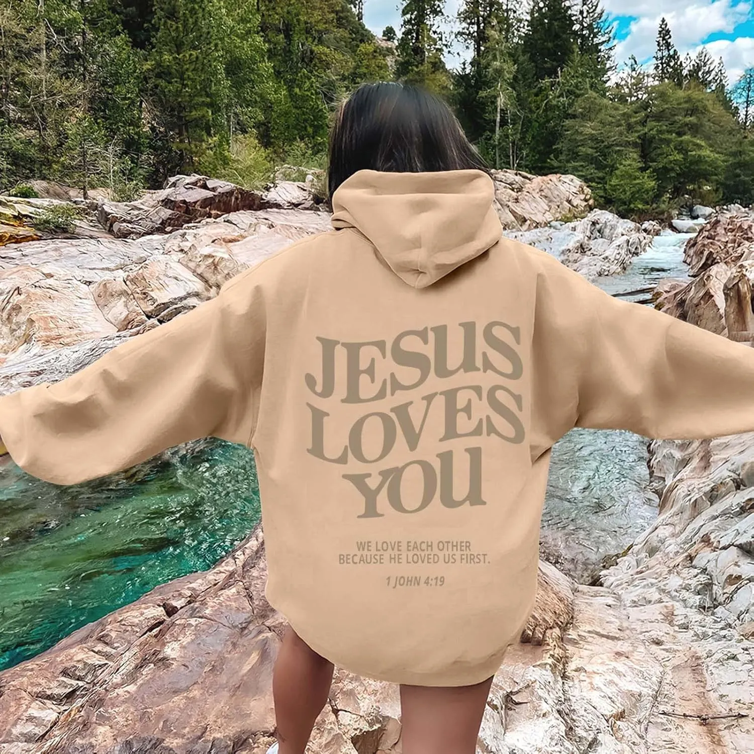 Oversized Hoodie for Women Thankful Grateful Blessed Christian Hooded Hoodies Causal Sweatshirts with Pocket Pullover