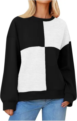 Oversized Sweatshirt For Women Cute Long Sleeve Creweck Color Block Pullover Tops Teen Girls Fall Fashion Outfits