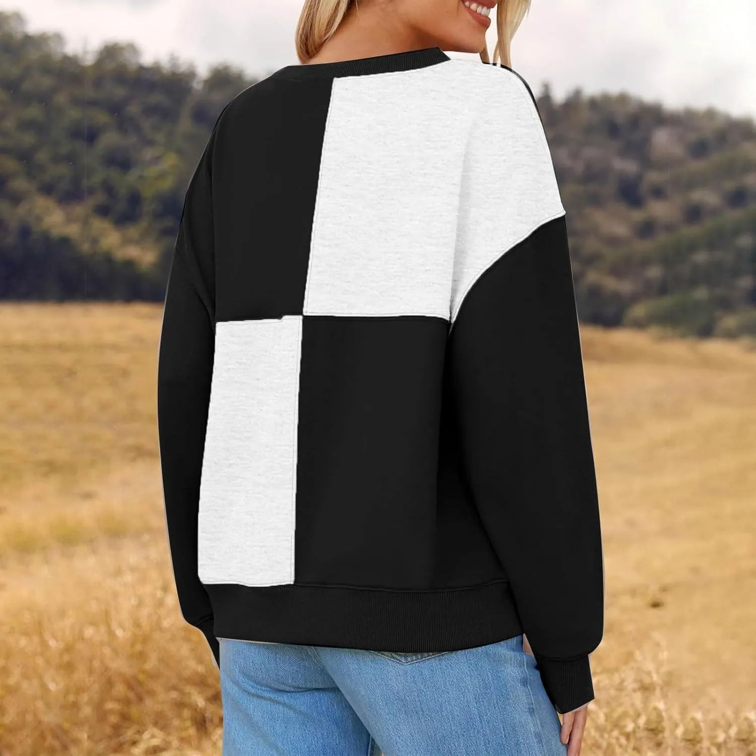 Oversized Sweatshirt For Women Cute Long Sleeve Creweck Color Block Pullover Tops Teen Girls Fall Fashion Outfits
