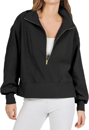 Oversized Sweatshirt for Women Half Zip Up Hoodies Long Sleeve Quarter Zipper Pullover Fall Y2k Tops 2024