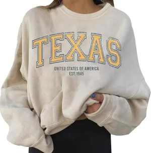 Oversized Sweatshirt For Women Texas Sweatshirt For Women Letter Graphic Crewneck Oversized Casual Tops Teen Athletic Long Sleeve 2024 Fall Pullover Beige Xx-Large