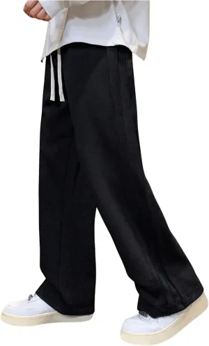 OYOANGLE Men's Textured Elastic Drawstring Waist Straight Leg Pants Casual Track Pants Sweatpants