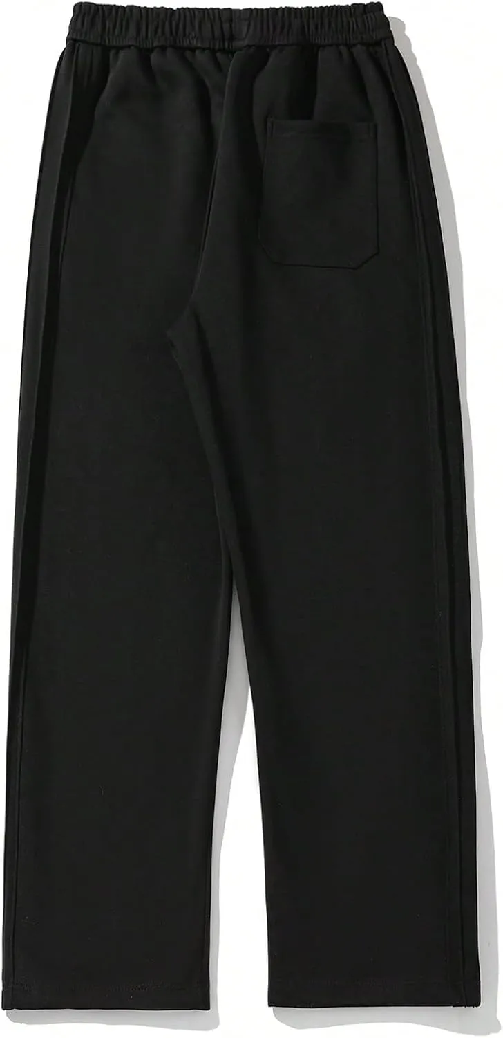 OYOANGLE Men's Textured Elastic Drawstring Waist Straight Leg Pants Casual Track Pants Sweatpants
