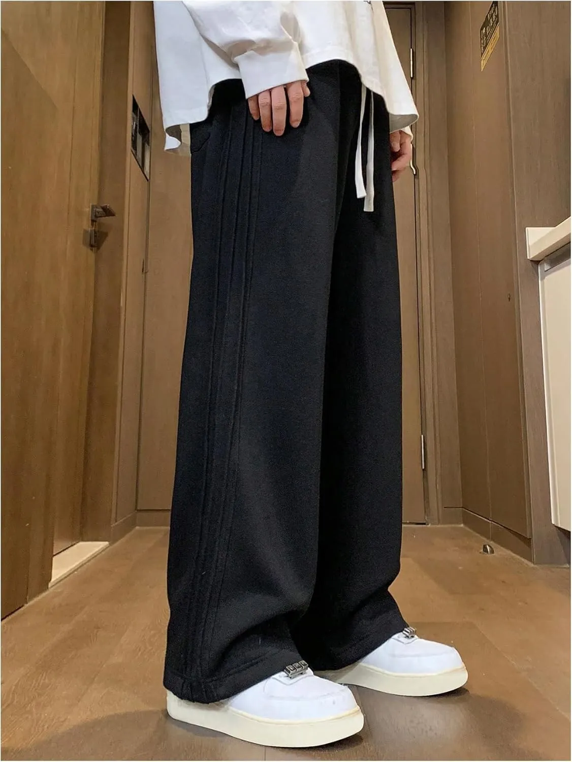 OYOANGLE Men's Textured Elastic Drawstring Waist Straight Leg Pants Casual Track Pants Sweatpants