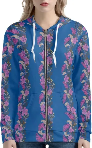 Pacific Island Art Tribal Zip Up Hoodie for Women Casual Polynesian Samoan Traditional Hooded Sweatshirt Jacket