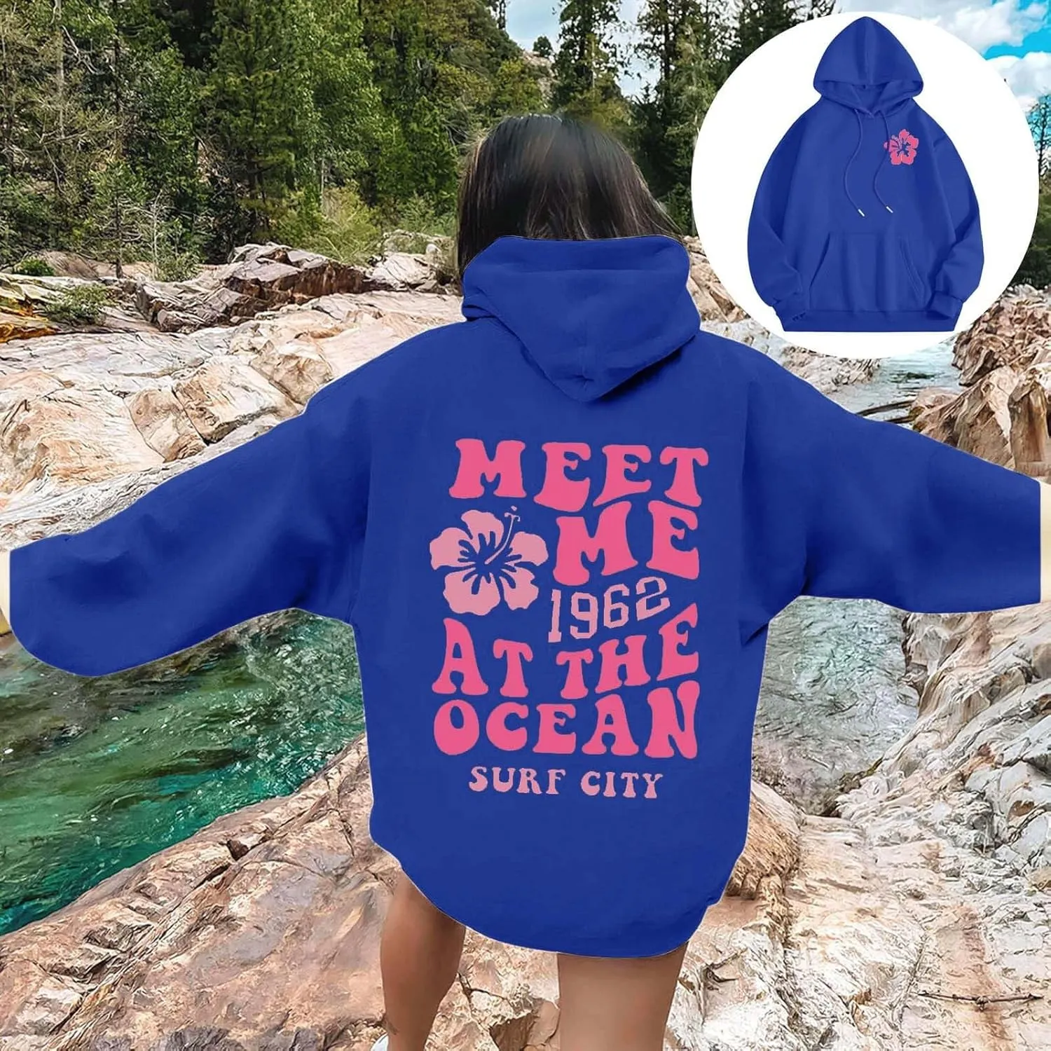Pink Graphic Hoodie For Women 2024 Cute Preppy Hoodies Teen Girls Oversized Sweatshirt Y2k Drawstring Pullover With Pockets