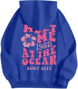 Pink Graphic Hoodie For Women 2024 Cute Preppy Hoodies Teen Girls Oversized Sweatshirt Y2k Drawstring Pullover With Pockets