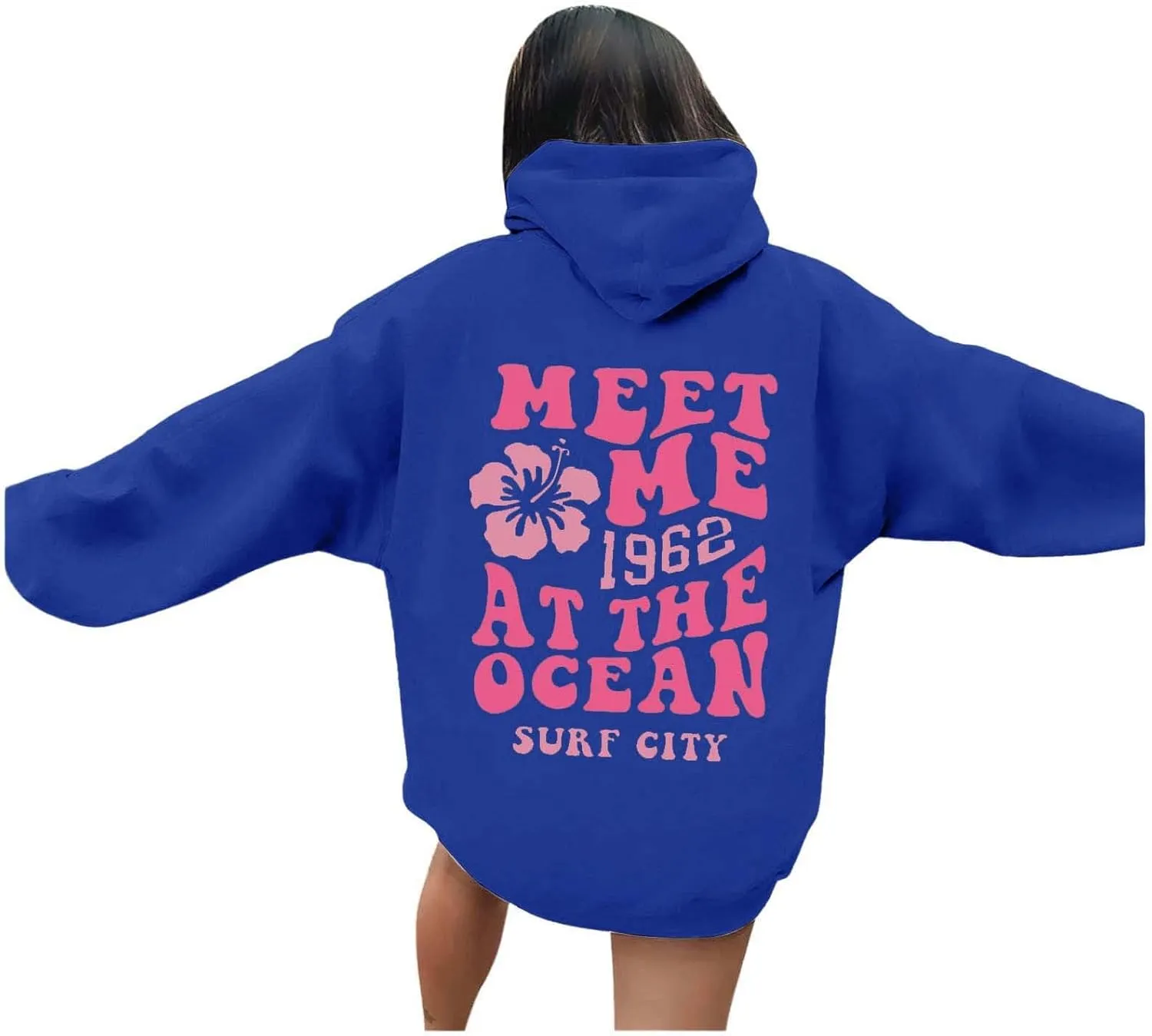 Pink Graphic Hoodie For Women 2024 Cute Preppy Hoodies Teen Girls Oversized Sweatshirt Y2k Drawstring Pullover With Pockets