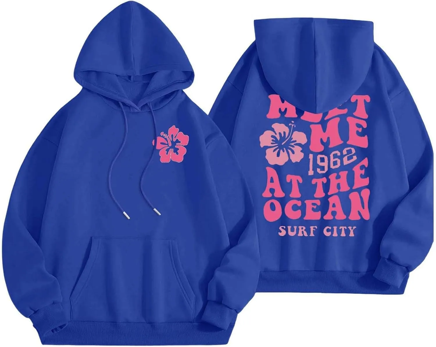 Pink Graphic Hoodie For Women 2024 Cute Preppy Hoodies Teen Girls Oversized Sweatshirt Y2k Drawstring Pullover With Pockets