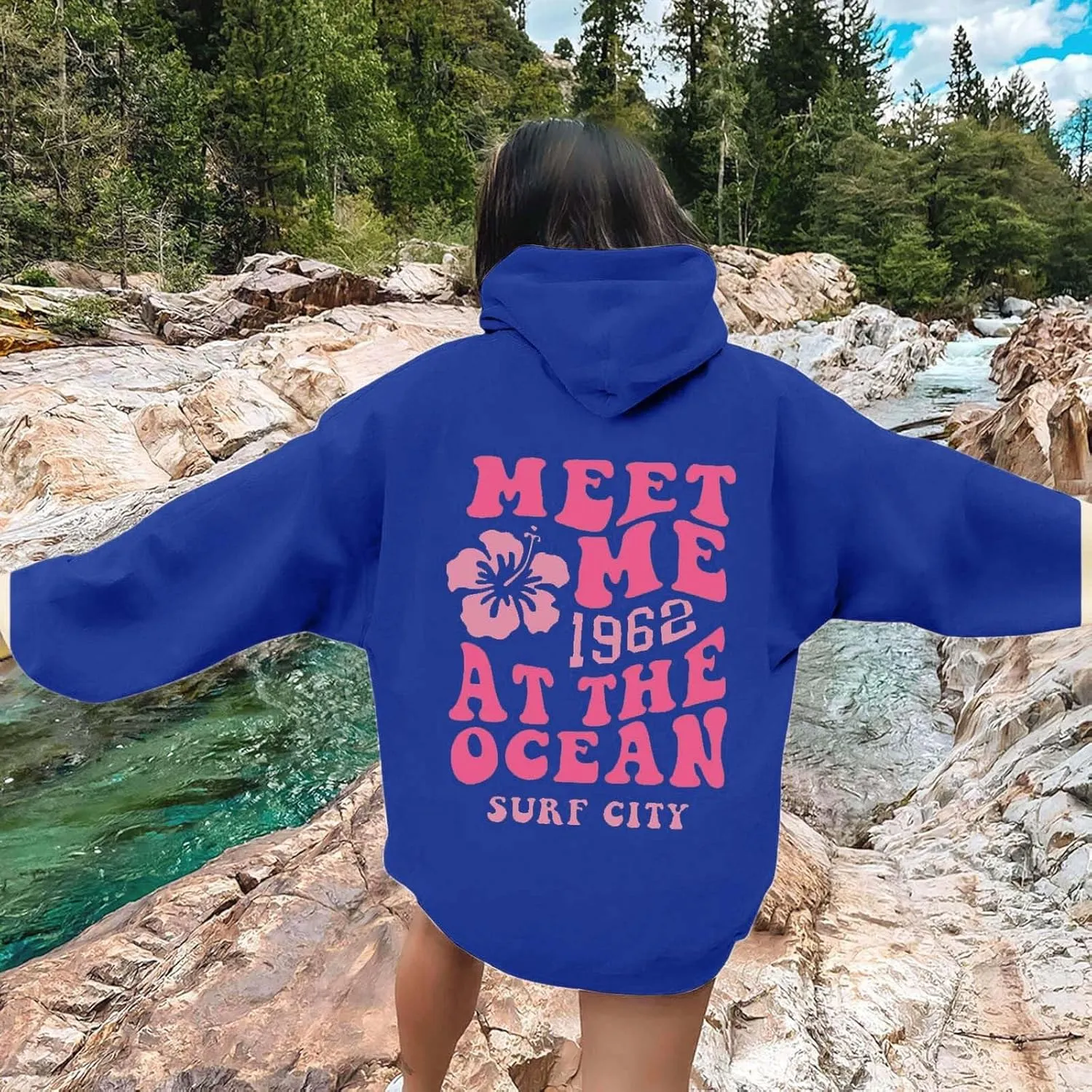 Pink Graphic Hoodie For Women 2024 Cute Preppy Hoodies Teen Girls Oversized Sweatshirt Y2k Drawstring Pullover With Pockets