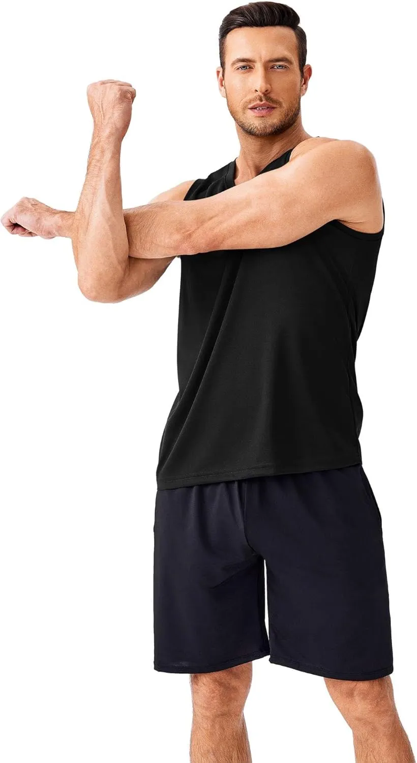 PINSPARK Men's 3 Pack Workout Tank Tops Quick Dry Sleeveless Muscle Tee Gym Bodybuilding Fitness Shirts for Men