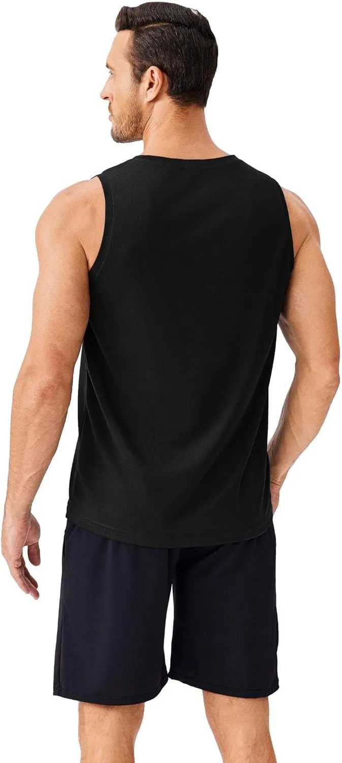 PINSPARK Men's 3 Pack Workout Tank Tops Quick Dry Sleeveless Muscle Tee Gym Bodybuilding Fitness Shirts for Men