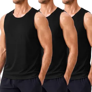 PINSPARK Men's 3 Pack Workout Tank Tops Quick Dry Sleeveless Muscle Tee Gym Bodybuilding Fitness Shirts for Men
