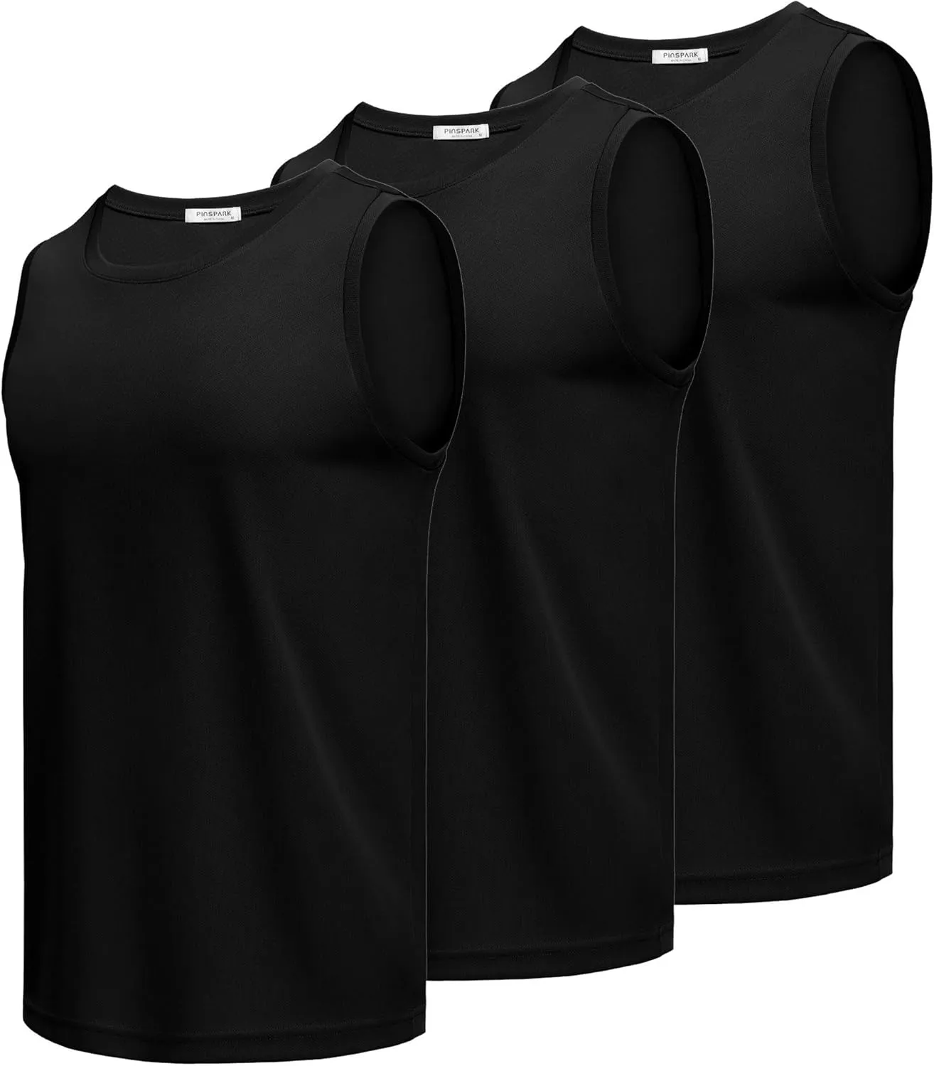 PINSPARK Men's 3 Pack Workout Tank Tops Quick Dry Sleeveless Muscle Tee Gym Bodybuilding Fitness Shirts for Men