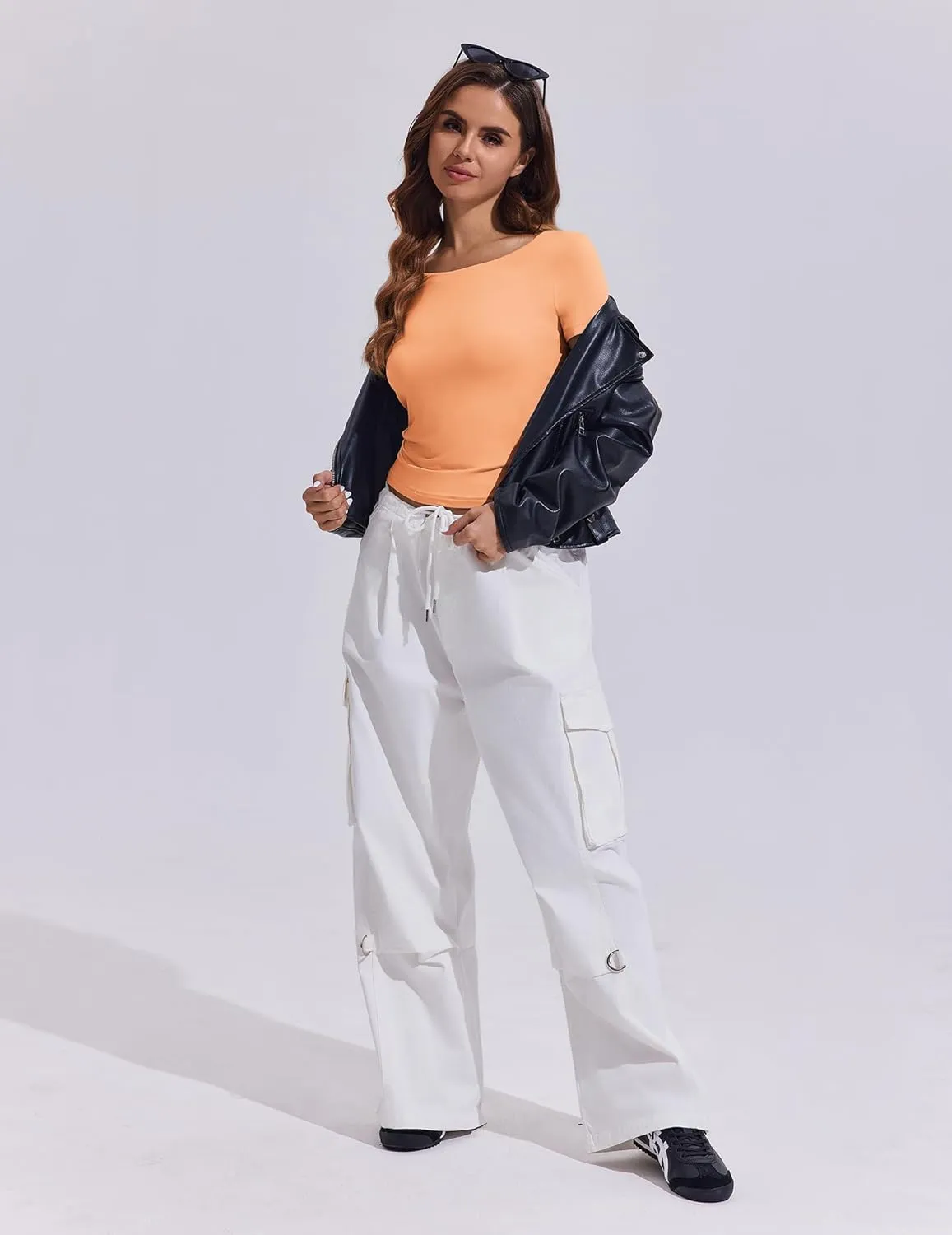 PINSPARK Workout Tops for Women Double Lined Crew Neck Athletic T-Shirts Short Sleeve Tight Basic Tee for Yoga Gym Casual