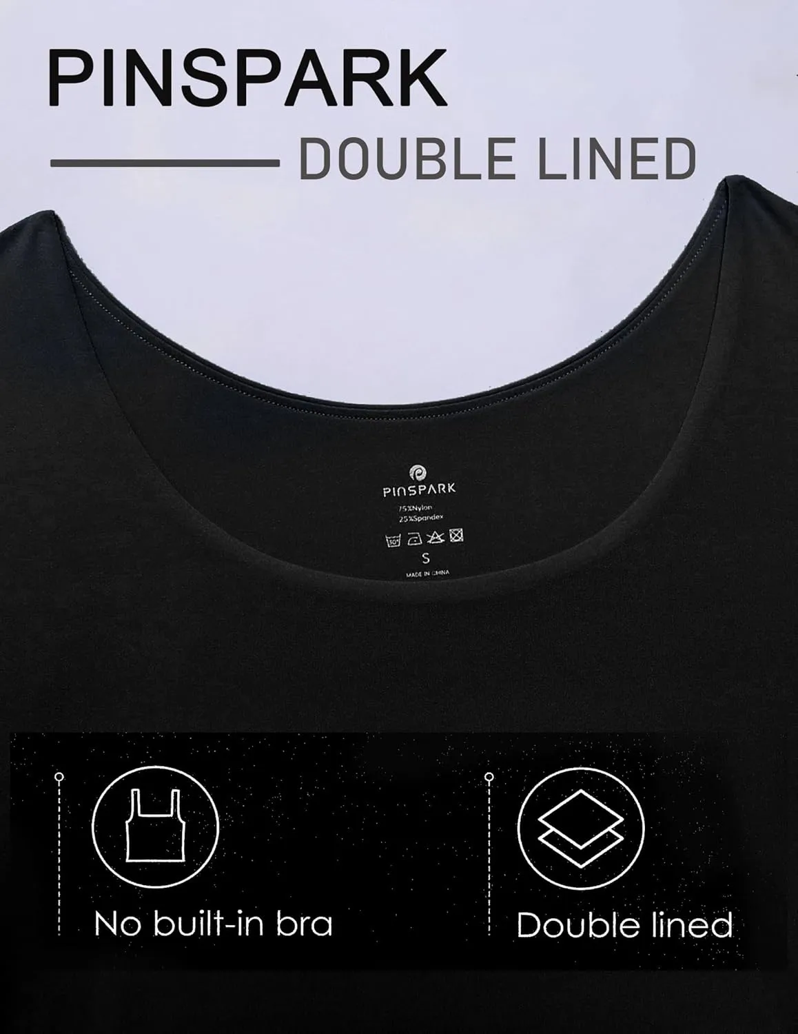 PINSPARK Workout Tops for Women Double Lined Crew Neck Athletic T-Shirts Short Sleeve Tight Basic Tee for Yoga Gym Casual