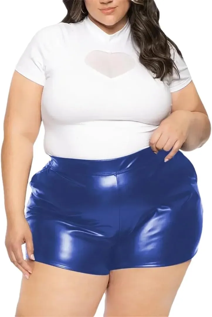 Plus Size Women Summer Shorts Sexy Matte PU Leather Bodycon Hot Pants Party Music Festival Elastic Shorts