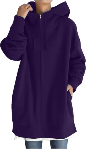 Plus Size Zip Up Hoodies For Women Casual Long Sleeve Hooded Long Sweatshirts Fall Fashion Winter Jackets With Pockets