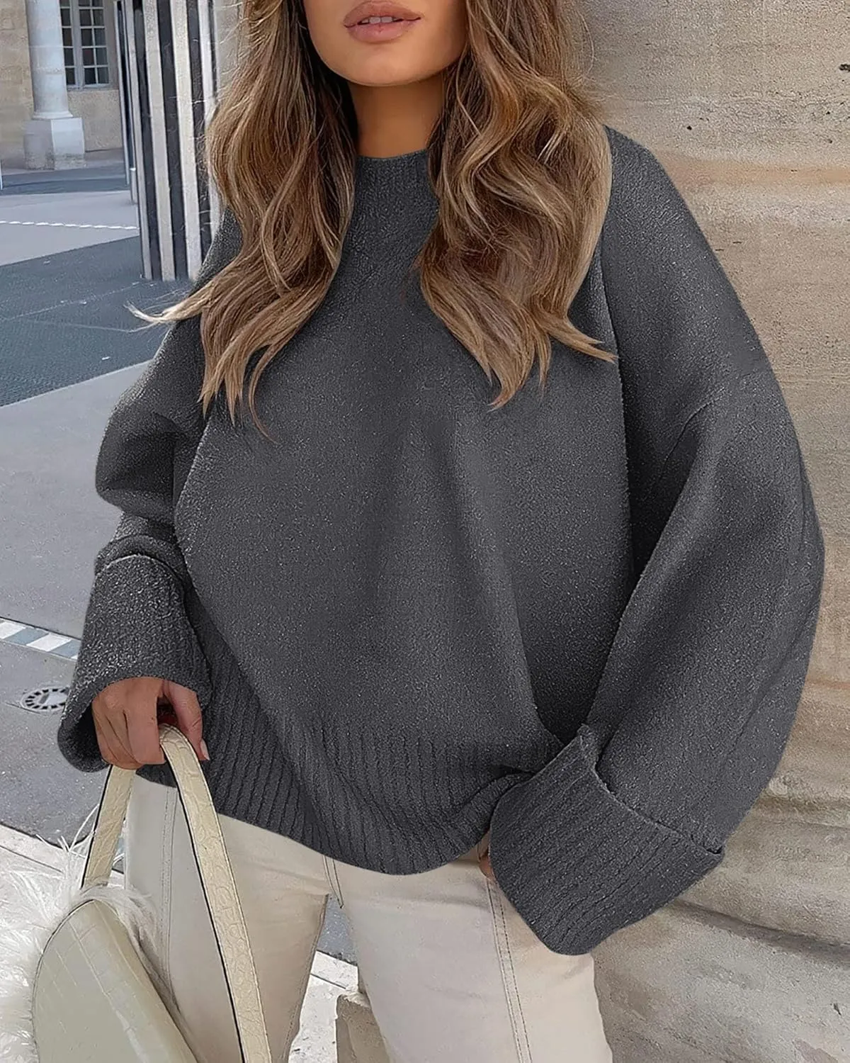 PRETTYGARDEN Women's Fall Oversized Sweaters Casual Crewneck Pullover Long Sleeve Fuzzy Chunky Knit Tops Blouse