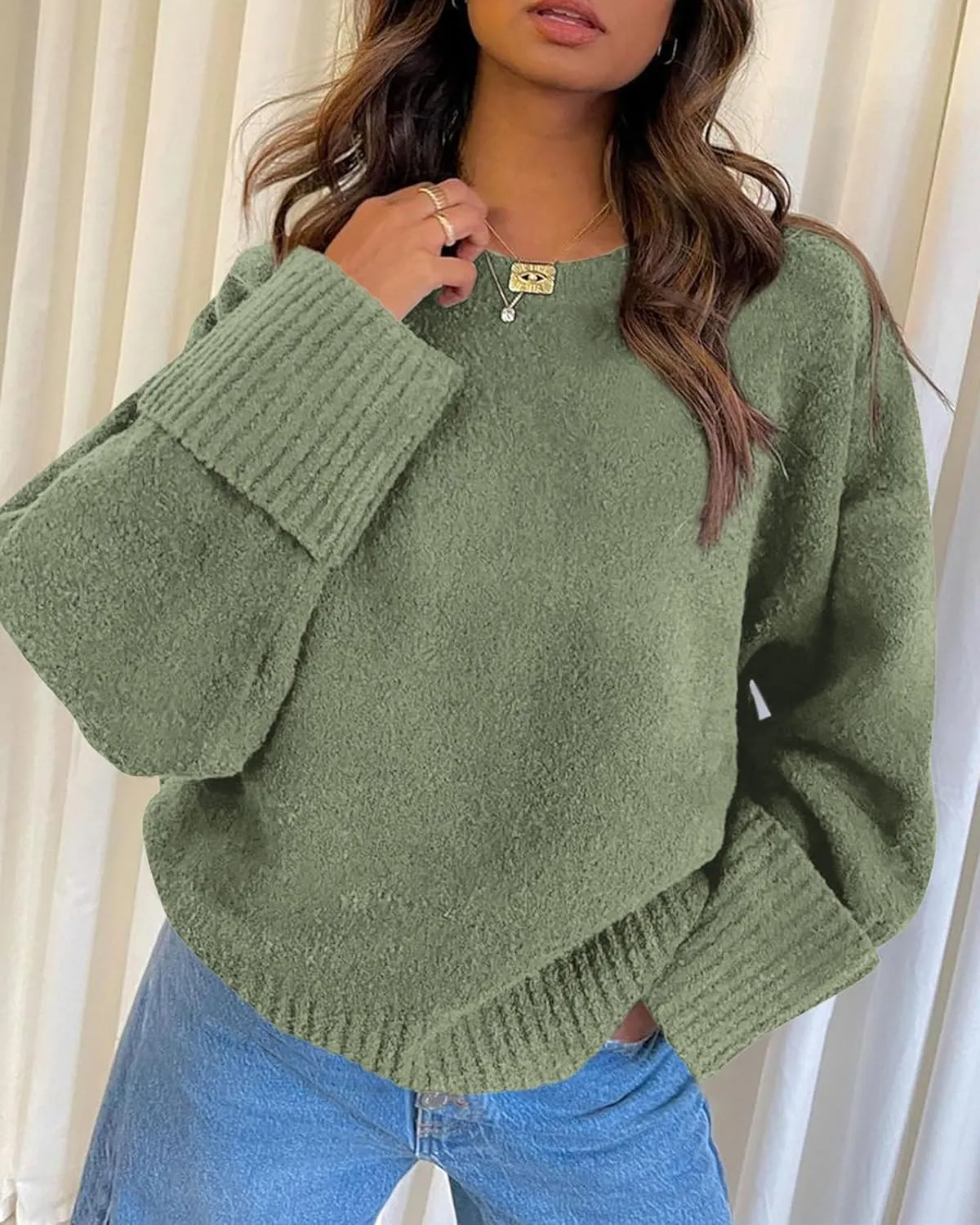 PRETTYGARDEN Women's Fall Oversized Sweaters Casual Crewneck Pullover Long Sleeve Fuzzy Chunky Knit Tops Blouse