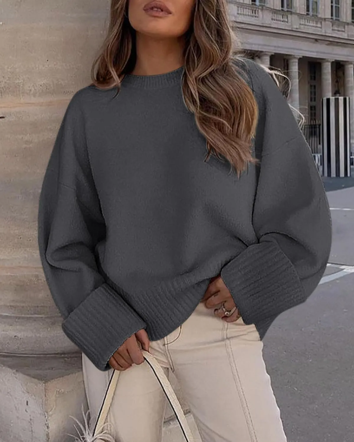 PRETTYGARDEN Women's Fall Oversized Sweaters Casual Crewneck Pullover Long Sleeve Fuzzy Chunky Knit Tops Blouse