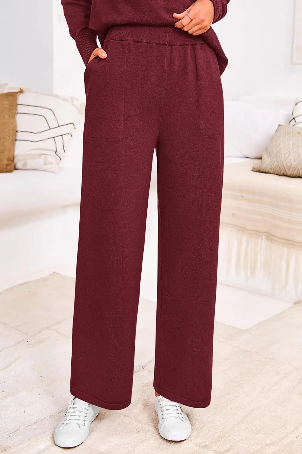 PRETTYGARDEN Women's Winter Two Piece Matching Sweater Lounge Sets Knit Long Sleeve Pullover Tops Wide Leg Pants Tracksuits
