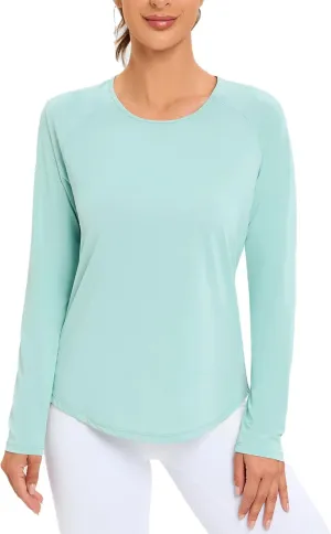 Promover Women's UPF 50  Workout Shirts Sun Protection Quick Dry Long Sleeve Scoop Neck Yoga Activewear Plain Tee Tops