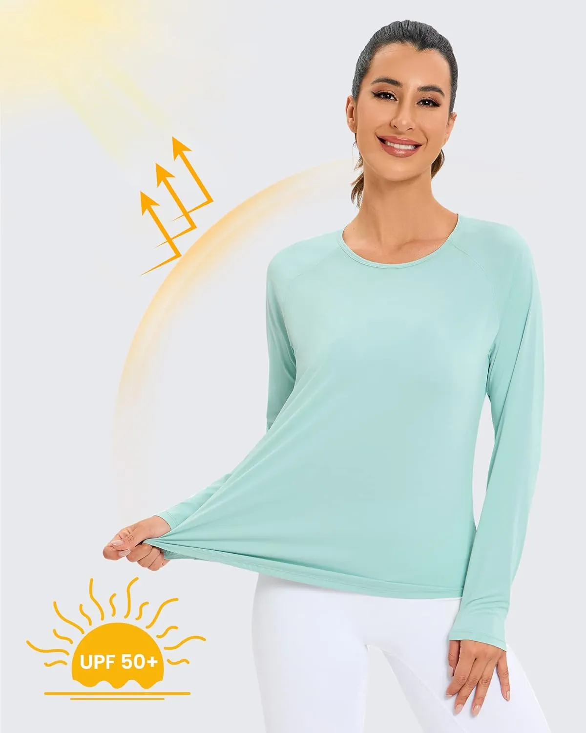 Promover Women's UPF 50  Workout Shirts Sun Protection Quick Dry Long Sleeve Scoop Neck Yoga Activewear Plain Tee Tops