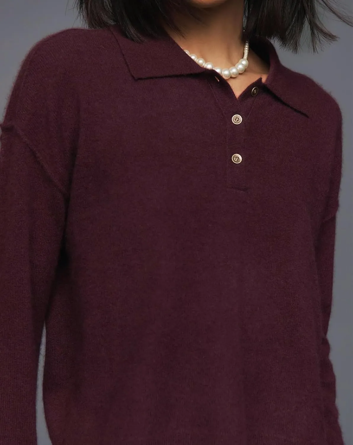 Pullover Sweater for Women Long Sleeve Knit Shirts Tops Button Down V Neck Polo Sweater Shirt